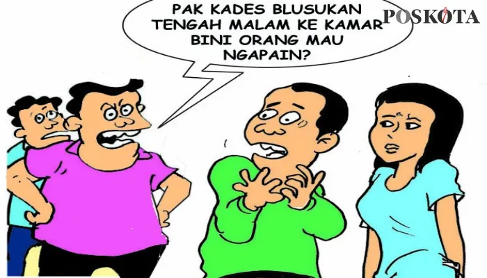 Kartun Nah Ini Dia: Kades Kepergok Blusukan ke Kamar Bini Seorang TKI. (kartunis: poskota/ucha)