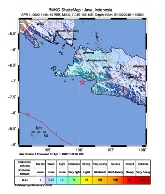 Tangakapan layar pemberitahuan gempa di Lebak (ist.)