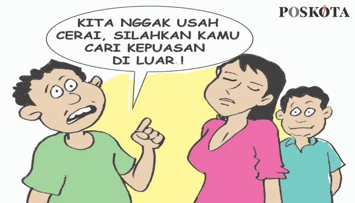 Kartun Nah Ini Dia: Nafsu Kecil Tetapi Jiwa Besar, Izinkan Istri Nikah Diam-diam. (kartunis: poskota/ucha)