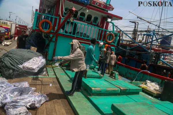 Sejumlah nelayan saat mengangkut dan menyortir ikan hasil tangkapan di Pelabuhan Muara Angke, Jakarta Utara, Jumat, 27 Desember 2024. (Poskota/ Ahmad Tri Hawaari)