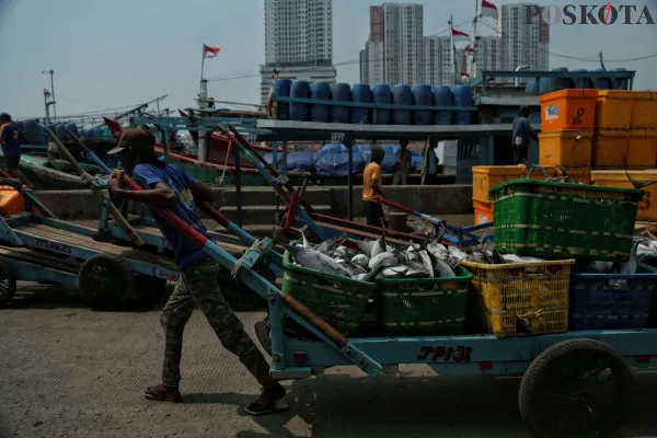 Sejumlah nelayan saat mengangkut dan menyortir ikan hasil tangkapan di Pelabuhan Muara Angke, Jakarta Utara, Jumat, 27 Desember 2024. (Poskota/ Ahmad Tri Hawaari)