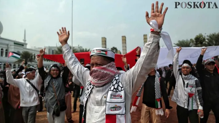 Aksi Bela Palestina  di kawasan Monas, Gambir, Jakarta Pusat.(ahmad tri hawaari)