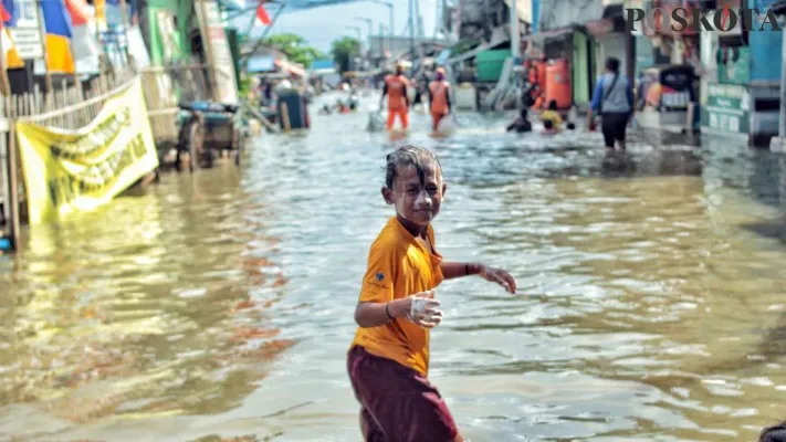 Banjir rob di wilayah Jakarta Utara.(Foto: Ahmad Trihawaari)