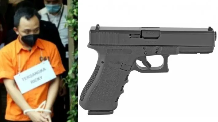 Kolase foto Bripka RR dan pistol jenis Glock 17 (Foto: ist.)