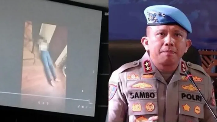 Kolase foto rekaman CCTV jasad Brigadir J setelah dieksekusi dan Irjen Ferdy Sambo. (ist/diolah dari google.com)