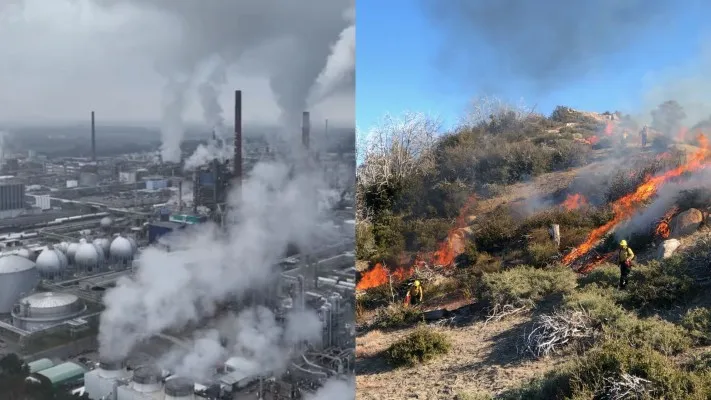 Ilustrasi penyebab dan dampak perubahan iklim, asap pabrik dan kebakaran hutan (Foto: Twitter/UNFCCC/Angeles_NF)