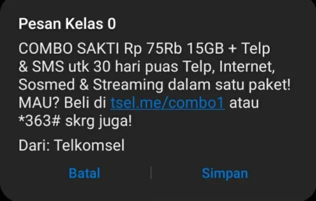 Cara mematikan SMS pop-up promosi dari provider. (Dok/Samsung Members)