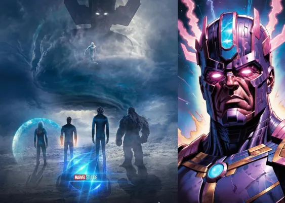 Galactus tampil sebagai sosok raksasa kosmik dengan kepala ungu ikonik di cuplikan pertama The Fantastic Four: First Steps yang ditampilkan di San Diego Comic-Con 2024. (Marvel Studios)