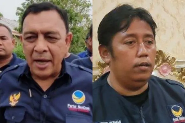 Eks Ketua DPD Nasdem Indramayu Husen Ibrahim (kiri) kini dipolisikan. Foto: Kolase/Ist.