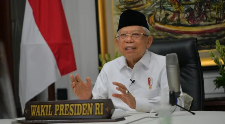 Wakil Presiden, KH Ma'ruf Amin saat sambutan secara virtual. (foto: ist)