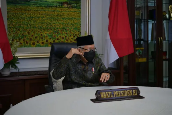 Wakil Presiden KH Ma'ruf Amin saat sambutan secara virtual pada milad ke-23 Rumah Zakat. (ist)