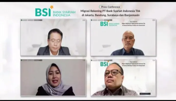 Konferensi pers virtual Sosialisasi Migrasi Rekening PT Bank Syariah Indonesia Tbk di Jakarta, Bandung, Surabaya dan Banjarmasin. (virtual/cr07)