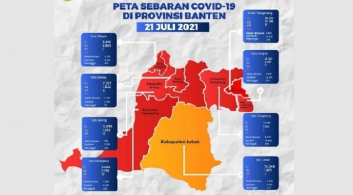 Peta penyebaran Covid-19 di Provinsi Banten. (foto: Dinkes Banten)