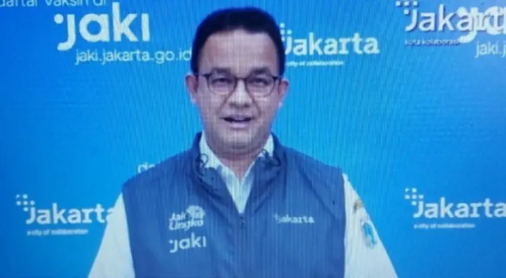 Gubernur DKI Jakarta Anies Baswedan saat memberikan sambutan secara daring pada acara Tasyakuran Virtual SMAN 8 Jakarta. (ist)