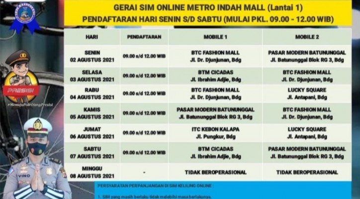 Jadwal Layanan SIM Keliling di Bandung Hari Ini, Kamis 26 Agustus 2021 -  poskota.co.id