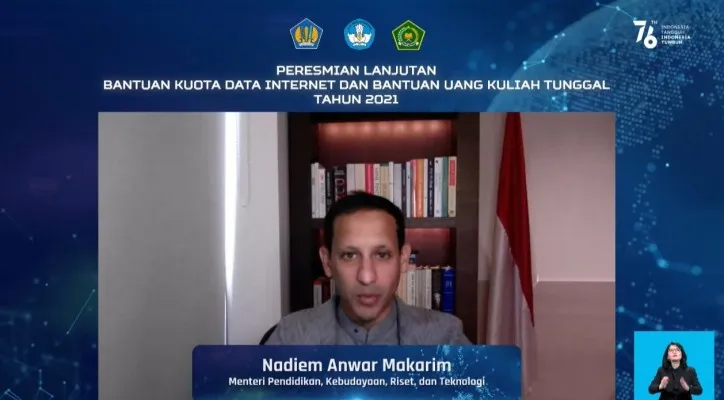 Mendikbudristek Nadiem Anwar Makarim saat daring. (tangkapan layar)