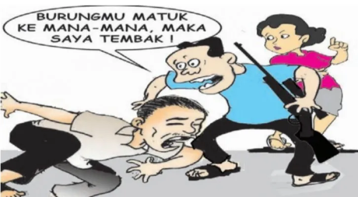 Ditembak Pakai Senapan Angin Gara-Gara Keloni Istri Orang. (Kartunis/Nah Ini Dia/Poskota.co.id)