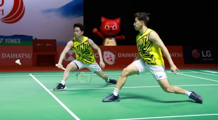 Pasangan ganda putra Indonesia, Marcus Fernaldi Gideon/Kevin Sanjaya Sukamuljo. (PBSI)