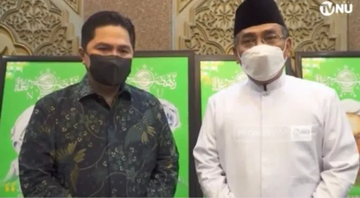 Menteri BUMN Erick Thohir  bersama Ketua Umum Pengurus Besar Nahdatul Ulama (PBNU) KH. Yahya Cholil Staquf. (ist)