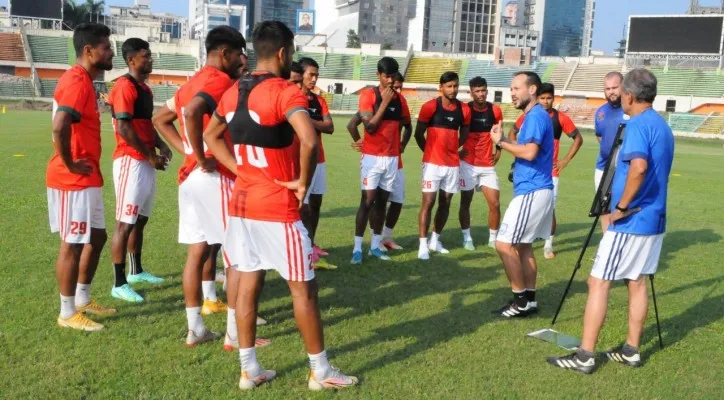 Skuad Timnas Bangladesh akan menjadi lawan tanding Timnas Indonesia di laga uji coba internasional di Bali. (foto:bff)