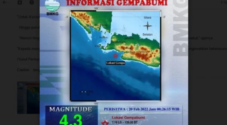 Tangakapan layar informasi gempa di Lebak (BMKG)