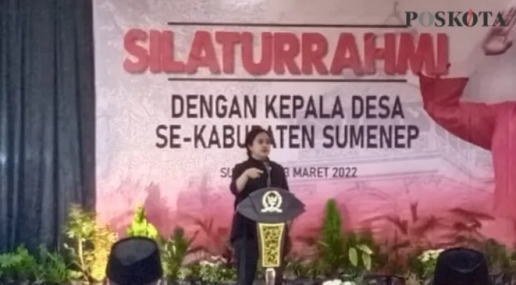 Puan Maharani di depan 328 Kades Se-Kabupaten Sumenep. (foto: poskota/rizal siregar)