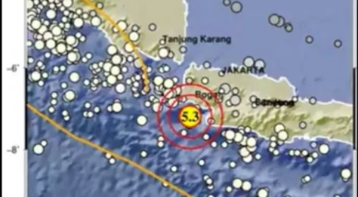 Gempa Magnitudo 5,3 terjadi di Dayah, Banten, Sabtu (12/3/2022). (Foto/tangkapanlayarBMKG)