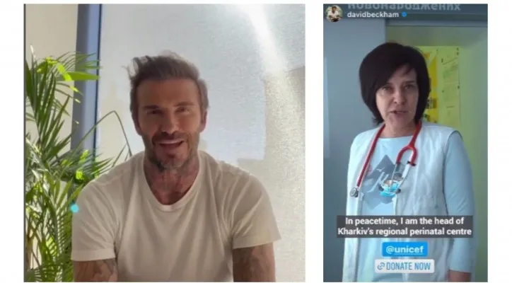 David Beckham serahkan akun Instagram pribadinya pada dokter kehamilan Ukraina, dr. Irina. (Foto: Instagram/Unicef)