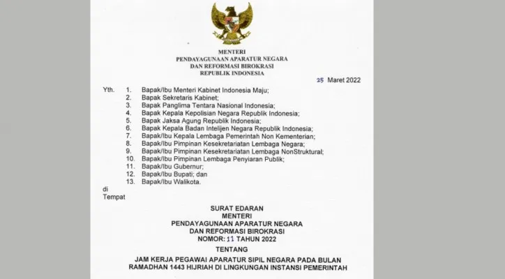 Surat Edaran Kementerian PANRB (Foto: sekretariat kabinet)