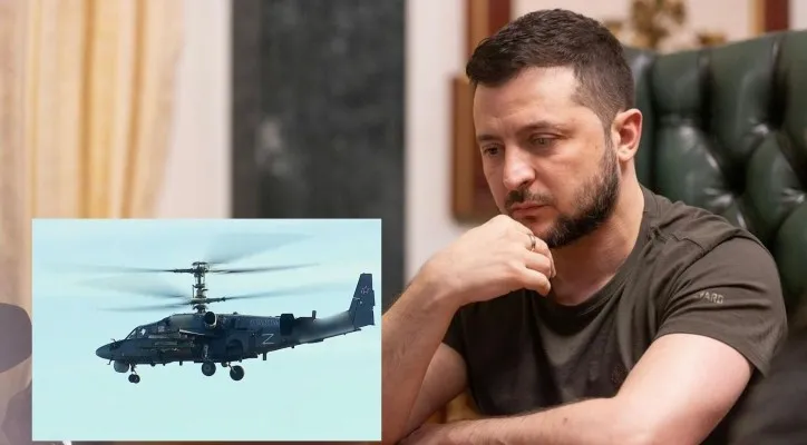 Presiden Ukraina Volodymyr Zelensky dan helikopter Rusia yang menghancurkan kelompok nasionalis Ukraina (Foto: instagram/Zelenskiy_Official)