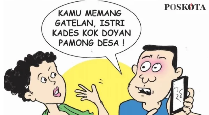 Kartun Nah Ini Dia: Bu Kades Tak Butuh Jabatan Dia Pentingkan Kenikmatan. (kartunis: poskota/ucha)