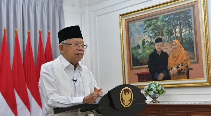 Wapres Ma'ruf Amin saat menghadiri takbir nasional di Masjid Istiqlal. (foto: setwapres)