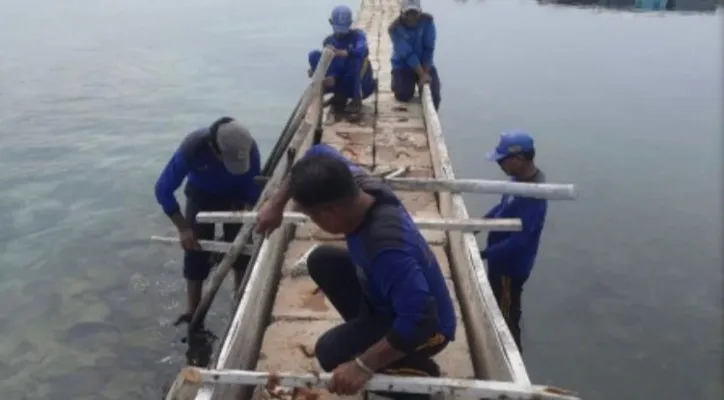 Petugas SDA Kepulauan Seribu, melakukan penggarapan tanggul Pulau Kelapa. (foto: ist)