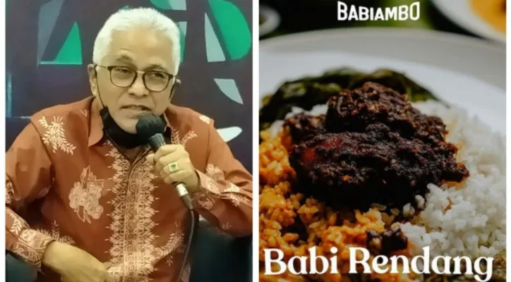 Kolase foto Guspardi Gaus dan menu masakan Padan babi rendang Babiambo. (foto: diolah dari google)