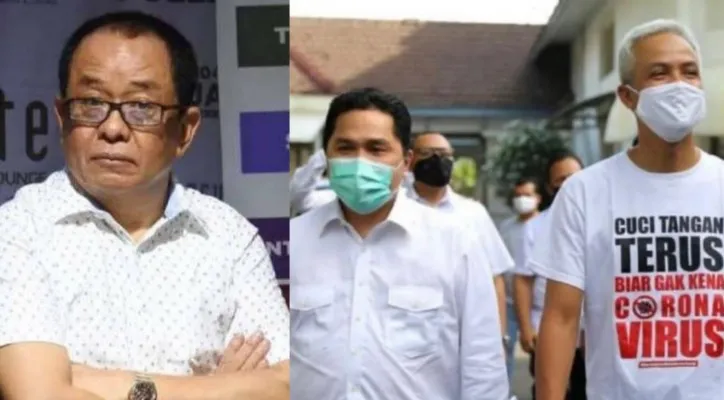 Kolase foto Mantan Sekretaris Kementerian BUMN yang juga pegiat media sosial, Said Didu dan Ganjar Pranowo bersama Erick Thohir. (ist/diolah dari google.com)