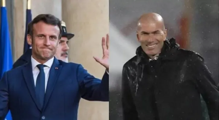 Presiden Prancis Emmanuel Macron dan pelatih Zinedine Zidane. (marca)