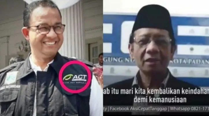 Kolase foto Anies Baswedan dan Mahfud Md saat memberikan endorsement kegiatan ACT. (foto: diolah dari google)