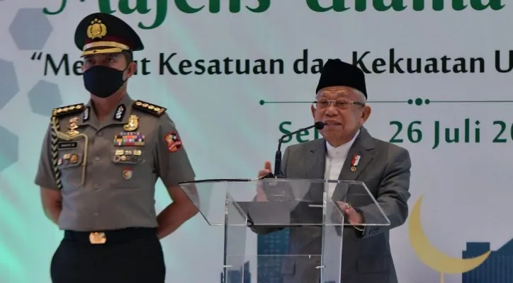 Wapres KH Ma'ruf Amin saat menghadiri Milad ke-47 MUI. (foto: ist)