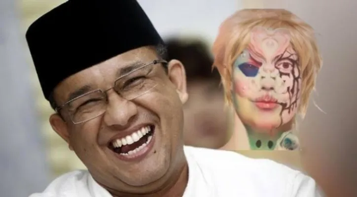 Anies Baswedan dan ilustrasi Bjorka. (Foto: Diolah dari Google).