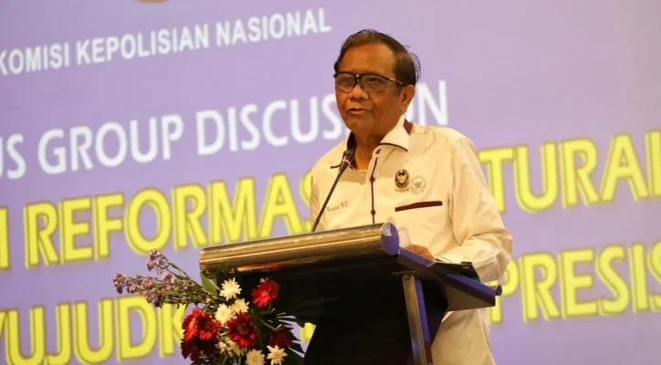 Menko Polhukam  Mahfud MD saat menjadi keynote speech di acara FGD ’Akselerasi Reformasi Kultural Guna Mewujudkan Polri Presisisi’.(ist)