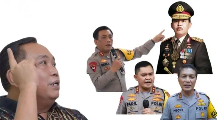 Arief Poyuono dan ilustrasi Jenderal Polisi Idham Azis, Kapolda Sumut RZ Panca Putra Simanjuntak, Kapoda Metro Jaya Fadil Imran, dan Kapolda Jawa Timur Nico Afinta.