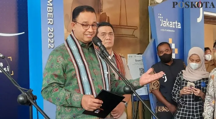 Gubernur DKI Jakarta Anies Baswedan saat menanggapi terkait laporannya ke Bawaslu.(Foto: Aldi)