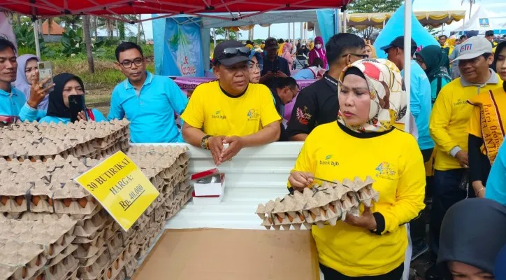 Bupati Serang Ratu Tatu Chasanah saat meninjau pasar murah Diskoumperindag. (ist)