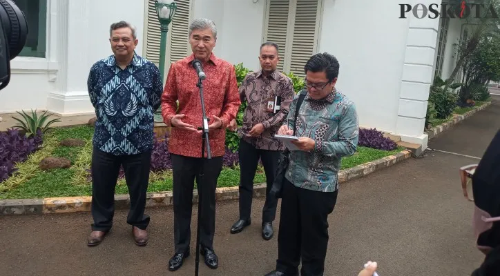 Dubes AS Sung Kim saat memberikan penjelasan di Kompleks Istana Wapres. (johara)