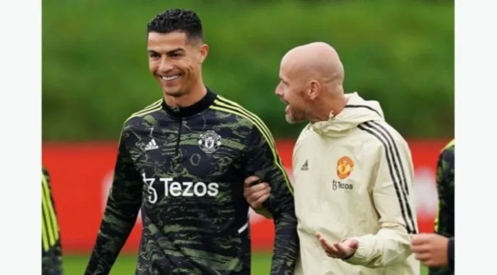 Cristiano Ronaldo telah kembali ke pelatihan tim utama setelah pembicaraan dengan pelatih Erik ten Hag ( Foto: PA/mirror)