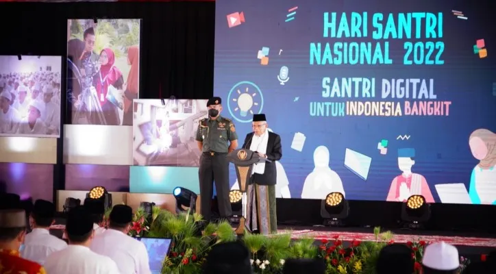 Wapres KH Ma'ruf Amin saat menghadiri peringatan Hari Santri Nasional di Ponpes an-Nawawi. (setwapres)