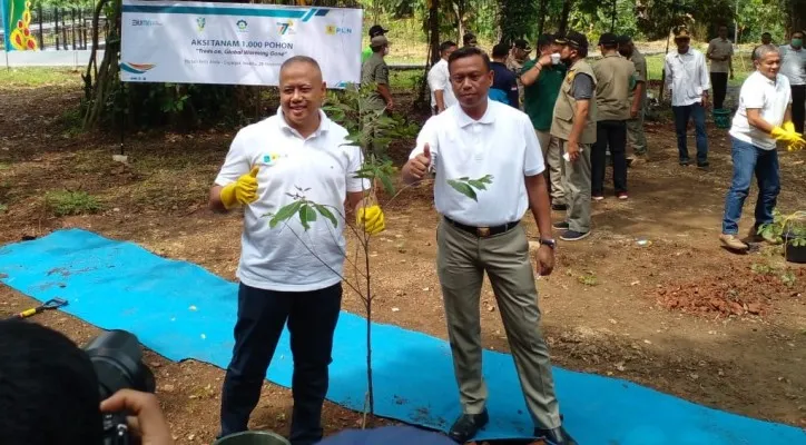 General Manager PLN UID Jakarta Raya, Doddy Pangaribuan (kiri) saat membuka acara penanaman seribu pohon dalam peringatan Hari Menanam Pohon Indonesia (HMPI) 2022. (wanto)