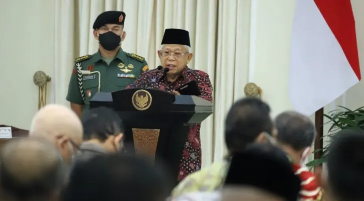 Wapres Ma’ruf Amin saat memberikan sambutan pada acara pencanangan RB Tematik dan peresmian 26 Mal Pelayanan Publik (MPP) di Istana Wapres. (foto: ist)