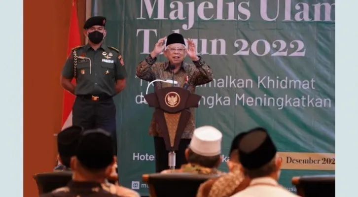 Wapres KH Ma'ruf Amin saat membuka Musyawarah Kerja Nasional (MUKERNAS) II MUI tahun 2022. (Foto: setwapres)