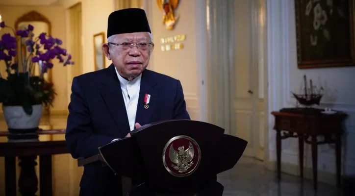 Wakil Presiden KH Ma'ruf Amin saat menyampaikan sambutan di acara Forkopimda. (setwapres)